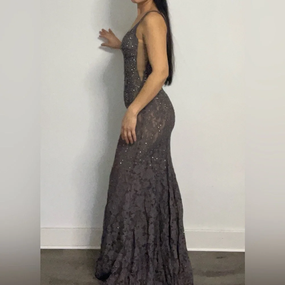 BEADED LACE FITTED SLEEVELESS GOWN BY JOVANI 48994 - Picture 9 of 16